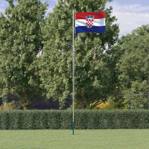 Kroatiens flagga med aluminiumflaggstång 6,08 m justerbar höjd inklusive hållare och rep för trädgård balkong terrass fest fest säsongsdekoration väderbeständig och hållbar