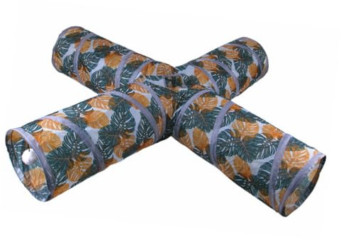 OEBUAFI Fällbar Kattunnel Tält Leksak, Polyester, 52x52x25cm (Skriv ut 4-vägstunnel)