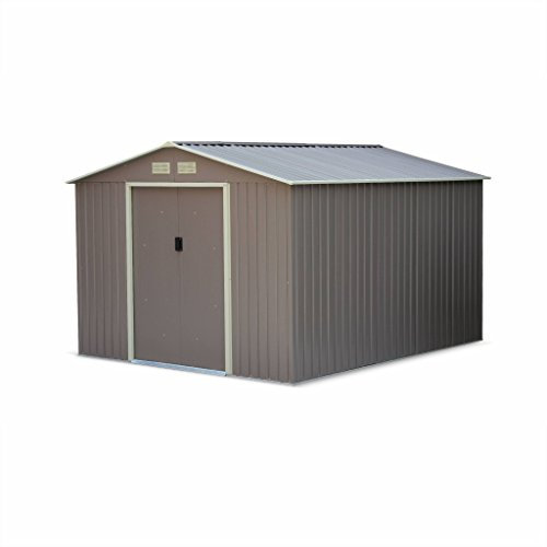 Gartenhaus aus Metall - Flandres - 8,95m² anthrazitgrau und weiß - Geräteschuppen mit zwei Schiebetüren, inkl. Bodenbefestigungsset, Aufbewahrungshaus, Schuppen