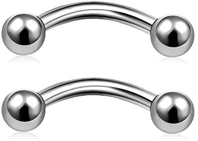 CIZME 2pcs Barra de Cejas curvadas de Titanio Barras de Nariz de Labios 16G 6/8 10mm Tragus Helix Daith Cartílago Piercing Stud