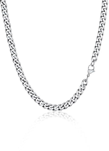 PROSTEEL Cadena Hombre Acero Inoxidable, Collar Cubano Eslabones 6mm 55cm