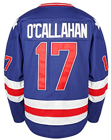 1980 Olympic Team USA Hockey 17 Jack O'Callahan 21 Mike Eruzione 30 Jim Craig Miracle On Ice USA Hockey Jersey de hockey - Azul - X-Large