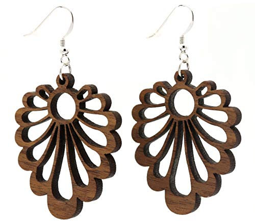 NaturSchatulle Holzschmuck Ohrringe Damen Holzohrringe Hänger Dahlie 3,6cm Nussbaum Holz Ohrhänger Schmuck 925 Sterling Silber