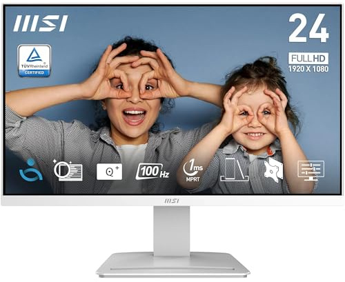 MSI Pro MP2412W Écran Bureautique 23.8 Full HD - Dalle VA 1920x1080, 100Hz, Confort Oculaire, Montable VESA, Haut-Parleurs Intégrés, Supporte Display Kit, Inclinaison Réglable - HDMI 1.4b, DP 1.2a