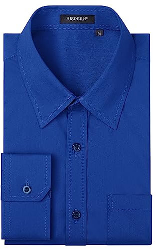 HISDERN Mens Shirts Royal Blue Long Sleeve Shirt for Men Formal Dress Shirts Regular Fit Casual Button Shirt XL