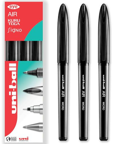uni-ball AIR Micro - 0.5mm Fine Rollerball - UBA-188-M - In Gift Box Packaging (Pack of 3, Black)