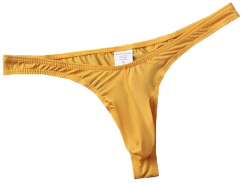 Faringoto Men's Seamless See-through G-String Thong Underwear,T String Men,Guy in G String,Man with G String Light Yellow