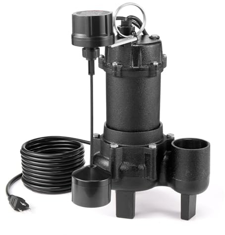 VEVOR Submersible Sewage Pump, 3/4 HP, 6000 GPH Cast Iron Sewage/Effluent Pump with Automatic Tethered Float Switch, 2-Inch NPT Discharge, 120V, 23 ft Max Lift, for Basement, Septic Tank, Residential