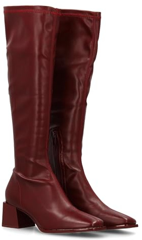 96571 Botas de Cana Alta para Mujer, Acabado Liso, Diseno estilizado y Elegante. Tacon Cuadrado. Punta Cuadrada Ideal para Otono Invierno. PUBurdeos Talla 36