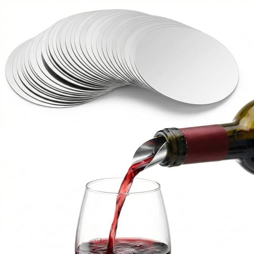 Strehknewen 50 Pezzi Salvagoccia Vino 7,5 cm – Drop Stop Vino in PET Alimentare Riutilizzabile – Dischetti Versatori Antigoccia per Bottiglie di Vino, Olio e Aceto