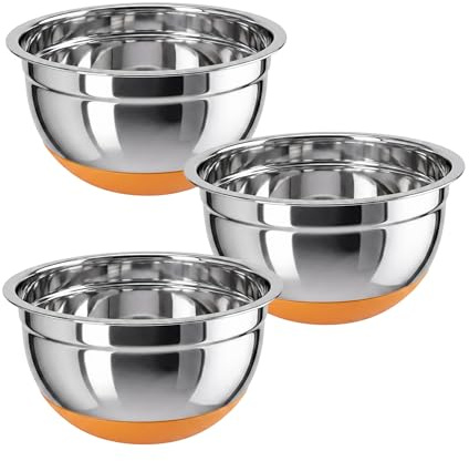Fackelmann Juego de Bowls 24 cms, Cuencos para Mezclar, Acero Inoxidable con Base Antideslizante de Silicona, 3 uds.