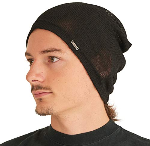 CHARM Mens Light Weight Summer Beanie - Womens Breathable Slouchy Beanie Knit Hat Baggy Slouch Cap Black