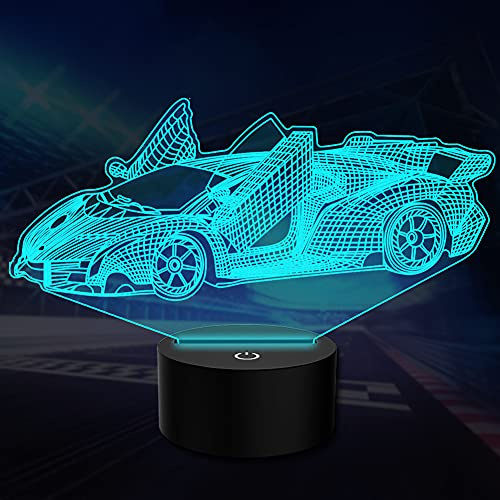 PONLCY 3D Illusion Lamp Sports Car Led Night Light, 16 Colors Changing USB Desk Lamps with Remote Control, Bedroom Decoration Table Lights for Kids Birthday Gifts