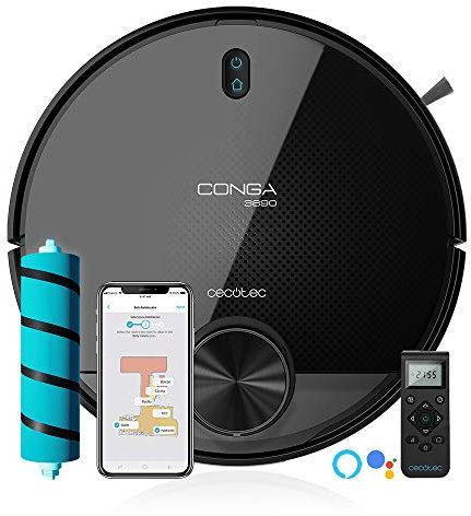 Cecotec Robot Aspirateur Conga 3890 Ultra. Aspirateur, Gommage, Balayage et vadrouille, Laser, Gestion de la pièce, Carte Interactive, APP, 2300 Pa, Télécommande