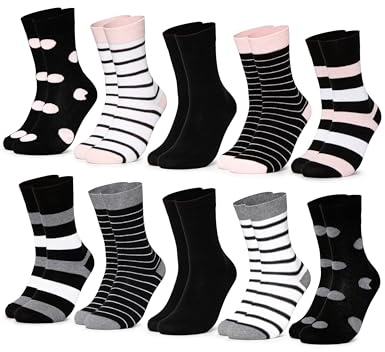 Occulto Calzini da Donna (10 Paia, Modello: Lotte) multicolori in Cotone, graziosi Calze Donna con Righe e Motivi in Diversi Colori