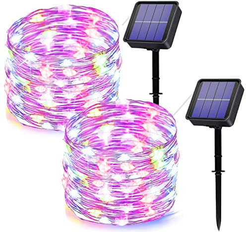 owwasd [2 Pack] Solar Fairy Lights Outdoor,28M Total 240 LED Garden Lights Solar Powered Waterproof, 8 Modes Decorative Outdoor Light for Trees, Garden, Patio, Yard, Party (Colorful)