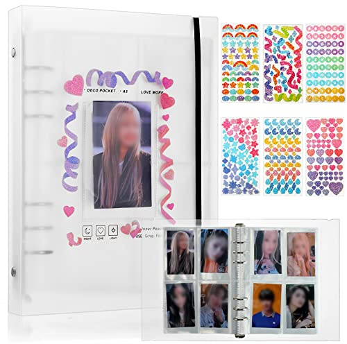 Kpop Photocard Binder Kpop Photocard Holder Book Sleeves A5 6-ring Album with 40 Card Sleeves, Korean Stickers & Refillable Pages for Collection Storage(Classic)