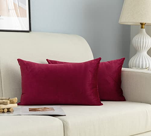 GIRASOLE HOME Coppia Federe Cuscini in Velluto Per Divano e Letto Copricuscini Antiacaro e Ipoallergenico Arredamento Casa con Zip Invisibile 2 pezzi (30x50cm, Bordeaux)