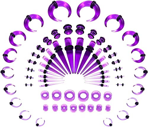 Milacolato 68 Stück Ear Gauges Stretching Kit 12mm Tunnel Dehnstäbe Set 14G-0g Expander Plug Acrylic Silikon Ohr Ohrdehner Set Dehnen Stretching Dehnungsset Piercing Ohr Ohrstrecker