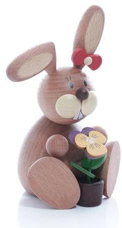 Kunsthandwerk Ullrich Osterdekoration Osterhäsin mit Blumentopf BxH 6x11cm NEU Osterdeko Osterhasenfigur Ostern Korb Osterei Frühling Erzgebirge Seiffen Hase Blumen