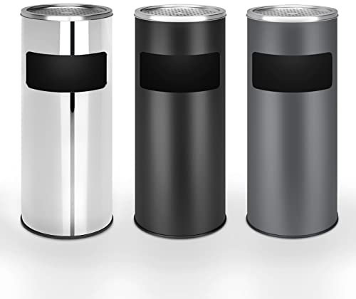 Jago® Standaschenbecher mit Mülleimer - 30 Liter, aus Edelstahl/Eisen, 2 in 1, Inneneimer, Deckel, Outdoor, 25x60,5 cm, Farbwahl - Aschenbecher, Standascher, Papierkorb (Silber)