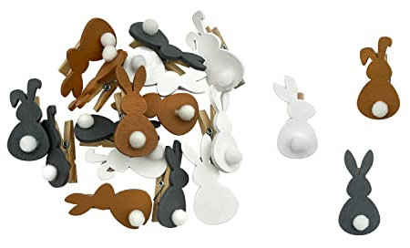 Oblique Unique® Mini Hasen Wäscheklammern 18 STK. Holz Klammern Holzklammern Dekoration aus Echtholz für Ostern als Osterdeko Geschenkverpackung UVM. (Braun, Grau, Weiß)