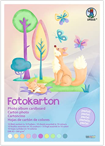 Ursus 3804099 - Carton Photo Pastel en DIN A3, 300g/qm, 10 Feuilles de différentes Couleurs, teinté dans la Masse, en Cellulose fraîche, résistant à la lumière, pour Les travaux manuels créatifs