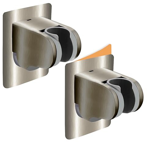 HO2ME 2 Pack No Drilling On Wall Mounted Shower Bracket for Handheld Shower Head, Strong Adhesive and Waterproof Shower Head Holder, Adjustable to Meet Any Space Bathroom, Brushed Nickel