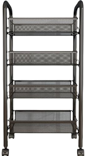simpa 4 Tier Metal Multipurpose Wheeled Storage Basket Trolley Utility Cart - Black 84cm (H) x 44cm (W) x 27cm (D)