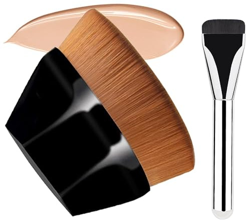 Set de Brochas de Maquillaje 2pcs Brocha para Base & De Base Plana Brocha Alta Densidad Liquid Base con Fibra Pinceles Profesionales Primera Calidad 2FDS