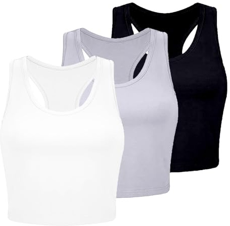 Crop Top Sport Mujer 3 Piezas Básica Tank Tops Deporte Running Camiseta sin Mangas Racerback Crop Top Y2K Slim Fit Shirt Adolescentes Deportivos Top Running Top Mujer Básica Túnica Camiseta