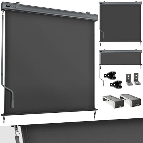 tillvex® Toldo Vertical de 180 x 250 cm para Exterior e Interior, Resistente al Agua con manivela para balcón, terraza y jardín, Estor para balcón, protección Solar de Aluminio