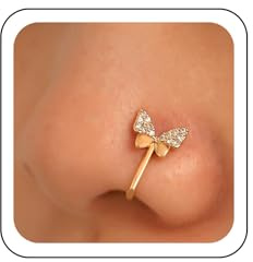 Wendalern Anneau de Nez Papillon Argent Cristal en Forme de U en Acier Inoxydable Unique Cz Fausse Cloison Nasale Bijou Non Perçant pour les Femmes