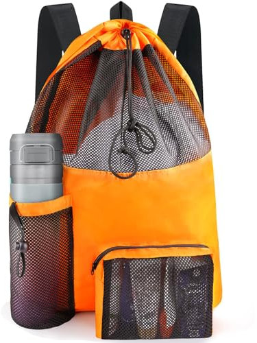 HOHOM Mesh Swim Bag Beach Drawstring Backpack, Waterproof Gym Bags for Women and Men, Large Pool Bag Swimming Gear for Swimmers