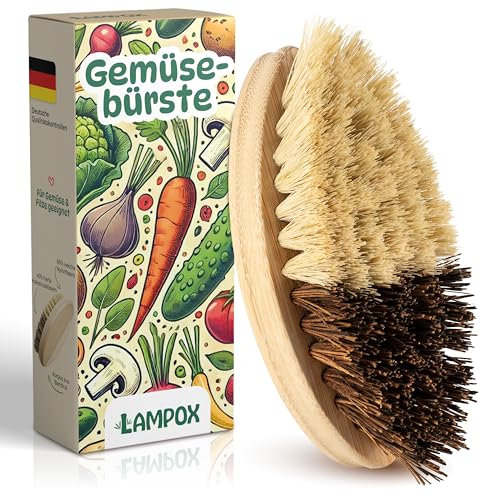lampox Brosse à légumes en bambou à deux niveaux de dureté, brosse de nettoyage pour fruits, légumes, pommes de terre, carottes, racines, brosse à vaisselle, brosse à pommes de terre, brosse à fruits