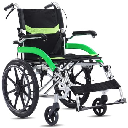 Manueller Rollstuhl Leicht & Faltbar, Nur 12,3 kg, Rollstuhl mit Doppelbremse und Selbstantrieb für Senioren, Große 50 cm Hinterräder für jedes Gelände