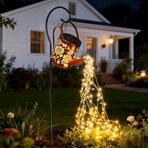 Solar Lights Outdoor Garden Sunflower Gardens Light, Gardening Gifts, Mon Solar Watering Can Lantern for Garden, Patio, Yard, Pathway Lantern Plant Decoration