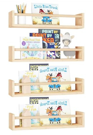 Ruspela Lot de 4 étagères murales flottantes en bois pour livres chambre - Étagère murale pour la maison, la chambre à coucher enfant