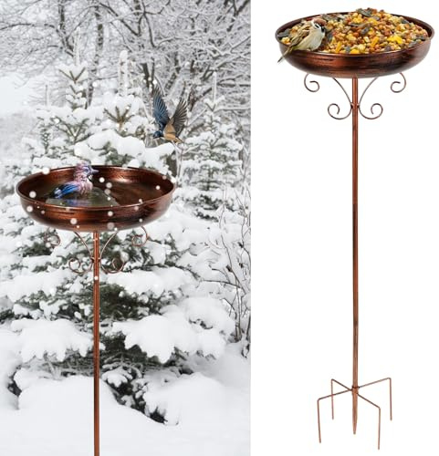 Abreuvoir pour oiseaux debout en métal, 30 x 80 cm, bac à oiseaux de jardin debout avec piquet en métal, abreuvoir pour oiseaux rétro, résistant au gel et à l'hiver, abreuvoir pour oiseaux pour
