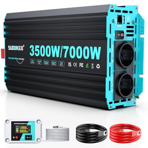 Inversor SUDOKEJI 3500W/7000W de Onda Sinusoidal Pura, Convertidor 12V-230V con Mando LCD, Puertos USB/Tipo-C y 2 Tomas UE para Solar, Vehículos y Autocaravanas