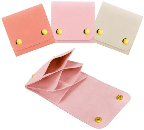 LSZSZL 3pcs Small Jewelry Bags Butto Pouches Organizer Cases Gift Bags for Jewelry, 3x3, Pink