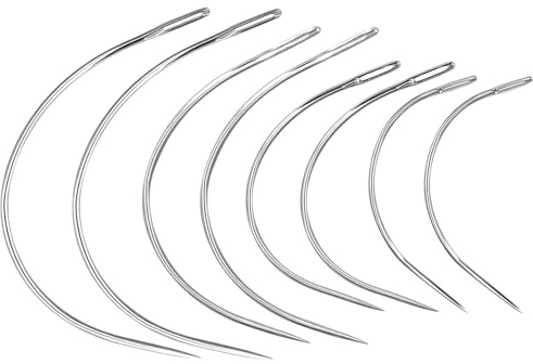 Lot de 8 aiguilles incurvées - Aiguilles rondes pour cuir - Aiguilles de rembourrage en acier - Aiguilles incurvées - Pour perruque, tissage, rembourrage, réparation de tapis