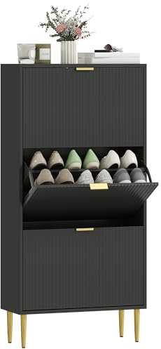 HOMCOM Meuble à Chaussures 18 Paires 3 Tiroirs 60 x 24 x 122,5 cm Noir