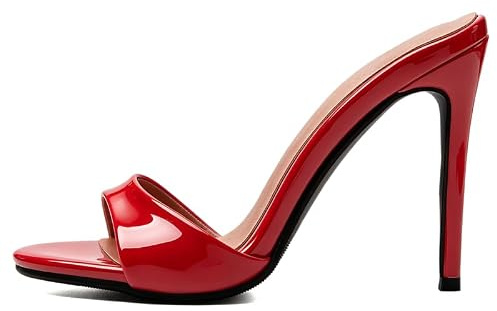 Veelau Meieer Women's Stiletto Heel Mules, Red lacquer, 7 UK