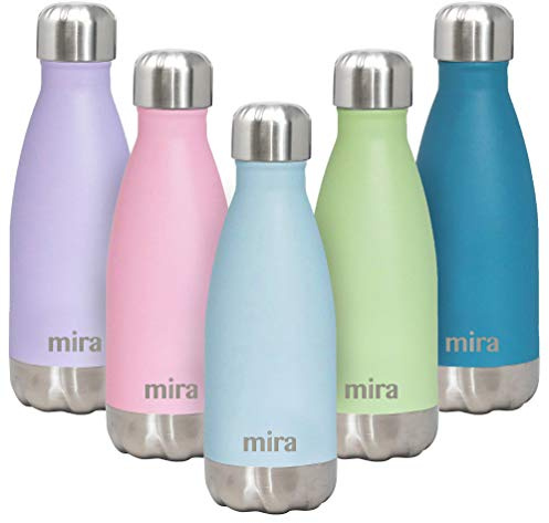 MIRA 12 oz Insulated Water Bottle - Slim Stainless Steel Cola Shape Thermo - Double Wall Hot & Cold Flask (24Hr Cold/12Hr Hot) - Pearl Blue