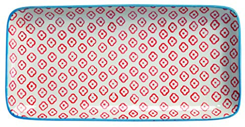 Bloomingville Servierplatte Emma Retro Servierteller eckig Vintage rechteckige L 31 x H 3 x W 15,5 cm, rot, Keramik