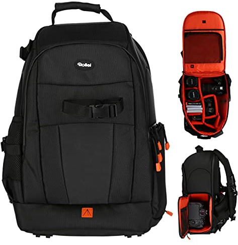 Rollei Fotoliner Ocean M - Mochila para cámara de fotos (43 botellas de PET recicladas, incluye protector de lluvia, adecuado para equipaje de mano, color negro