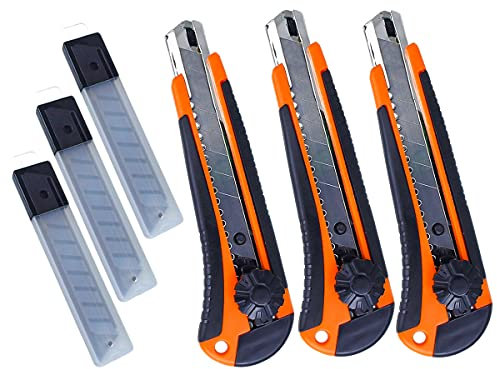 3 Kit Taglierini Professionale 18mm, Cutter Professionale 18mm (Con Anello Di Fissaggio + 15 Lame di Ricambio)
