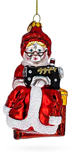 Diligent Mrs. Claus and Sewing Machine Blown Glass Christmas Ornament
