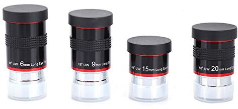Kuuleyn Zoom pour oculaire de télescope, oculaire Grand Angle de 1,25 Pouce, kit d'oculaire FMC Ultra Grand Angle de 1,25 68 ° 6 + 9 + 15 + 20 mm Accessoire de télescope pour télescope Astro